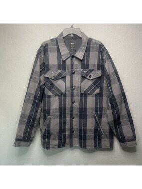 RVCA Flight Risk Shirt Jacket Heavyweight Plaid Flannel Mens XL Blue Gray